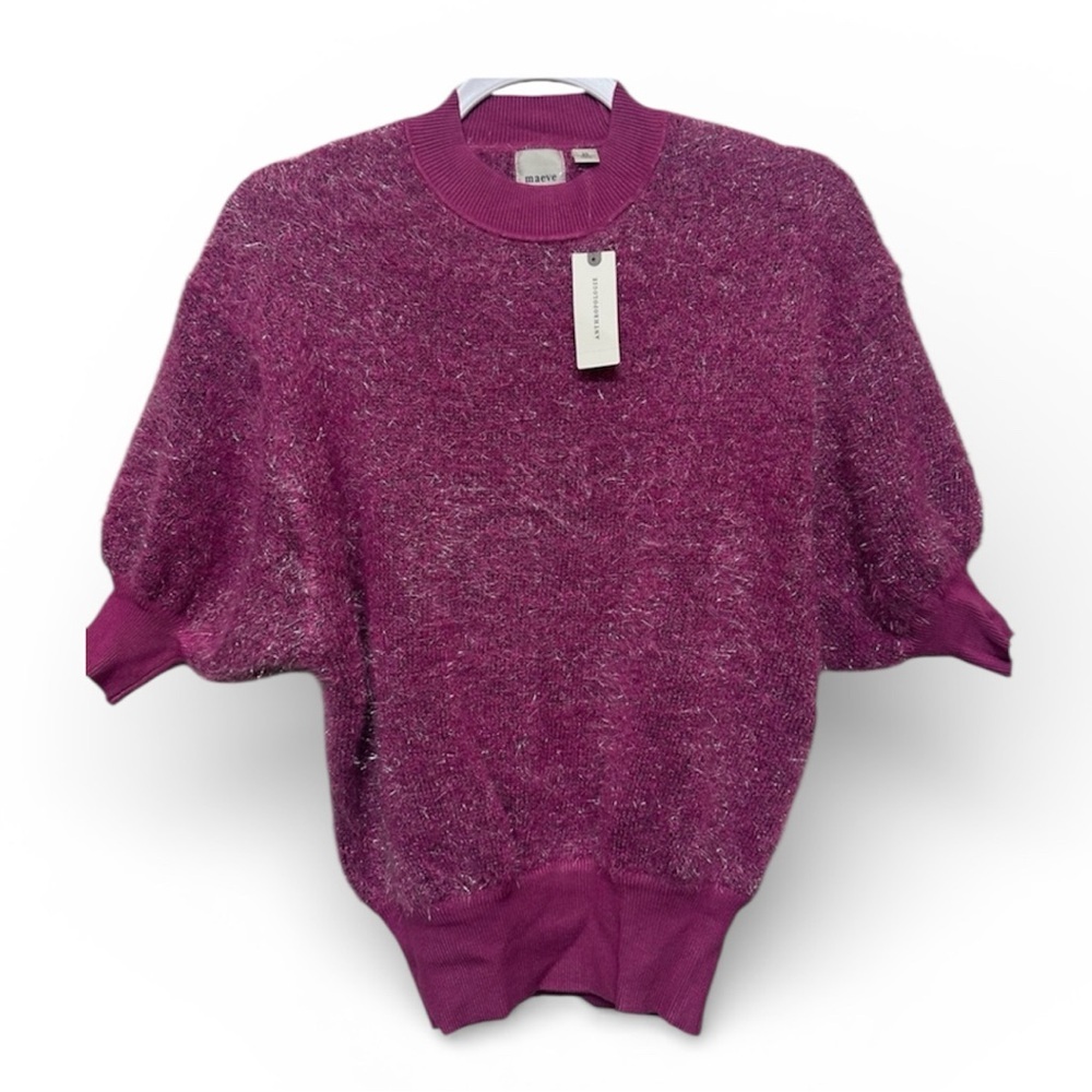 NWT Anthropologie Maeve Violetta Tinsel Open-Back‎ Sweater Pink/Rose XS
